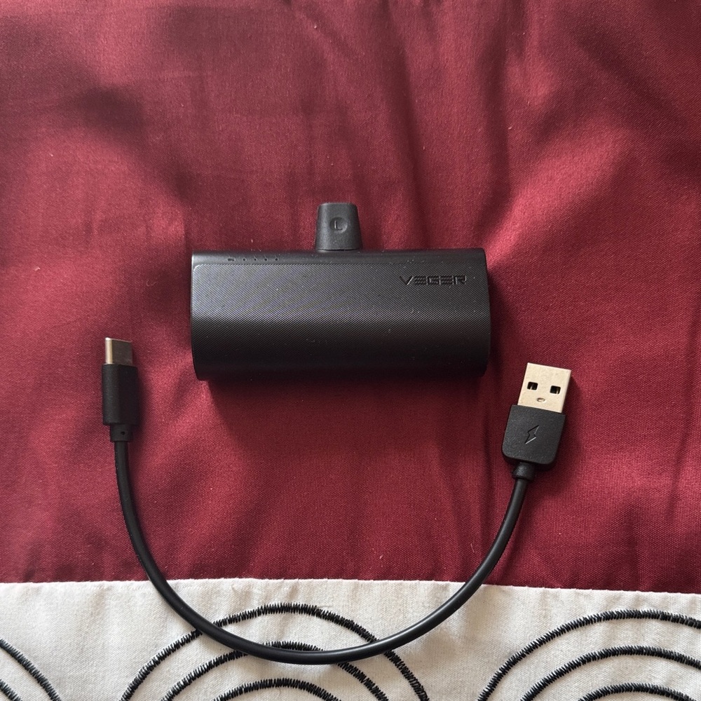 Black Portable Charger with USB-C Cable